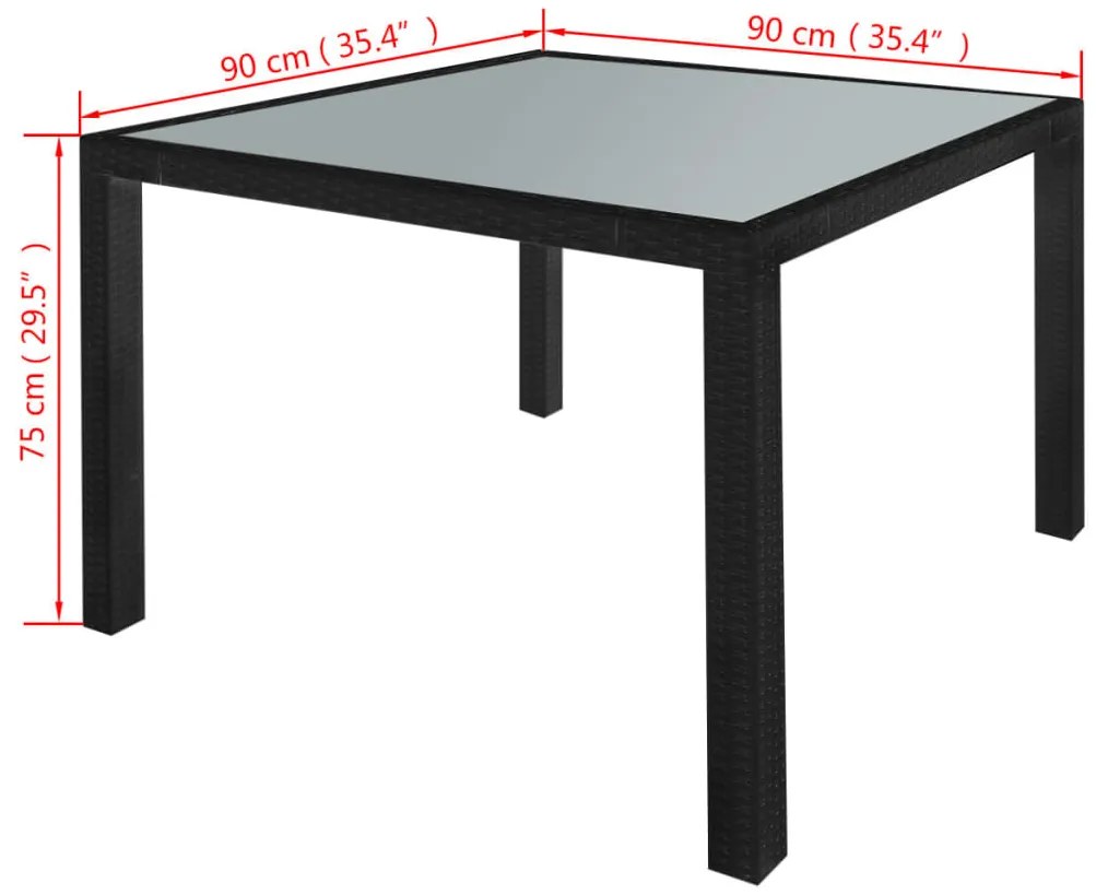 5 pcs conjunto jantar exterior com almofadões vime PE preto