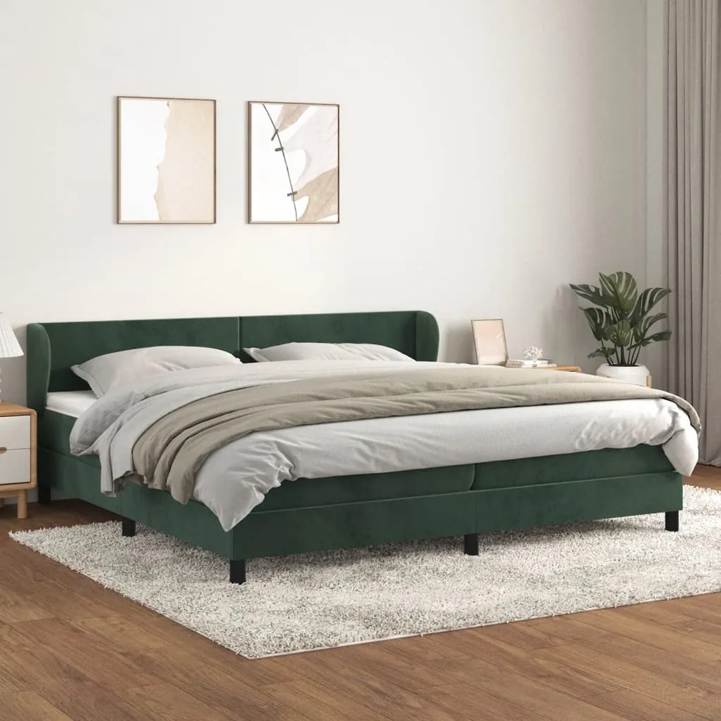 vidaXL Cama com molas/colchão 200x200 cm veludo verde-escuro