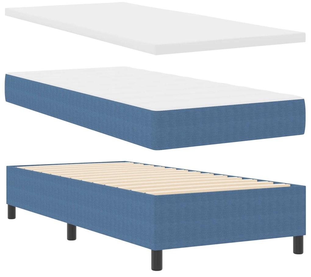 Cama Box Spring com Colchão Azul 100x200 cm Tecido Corduroy