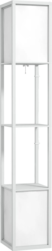 HOMCOM Luminária de Chão para Sala Luminária de Sala Moderna Luminária com Prateleiras Abajur em Tecido e Dupla Iluminação Branco | Aosom Portugal