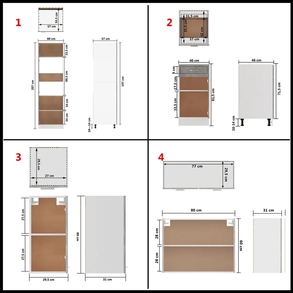 8 pcs conj. armários de cozinha contraplacado cinzento cimento