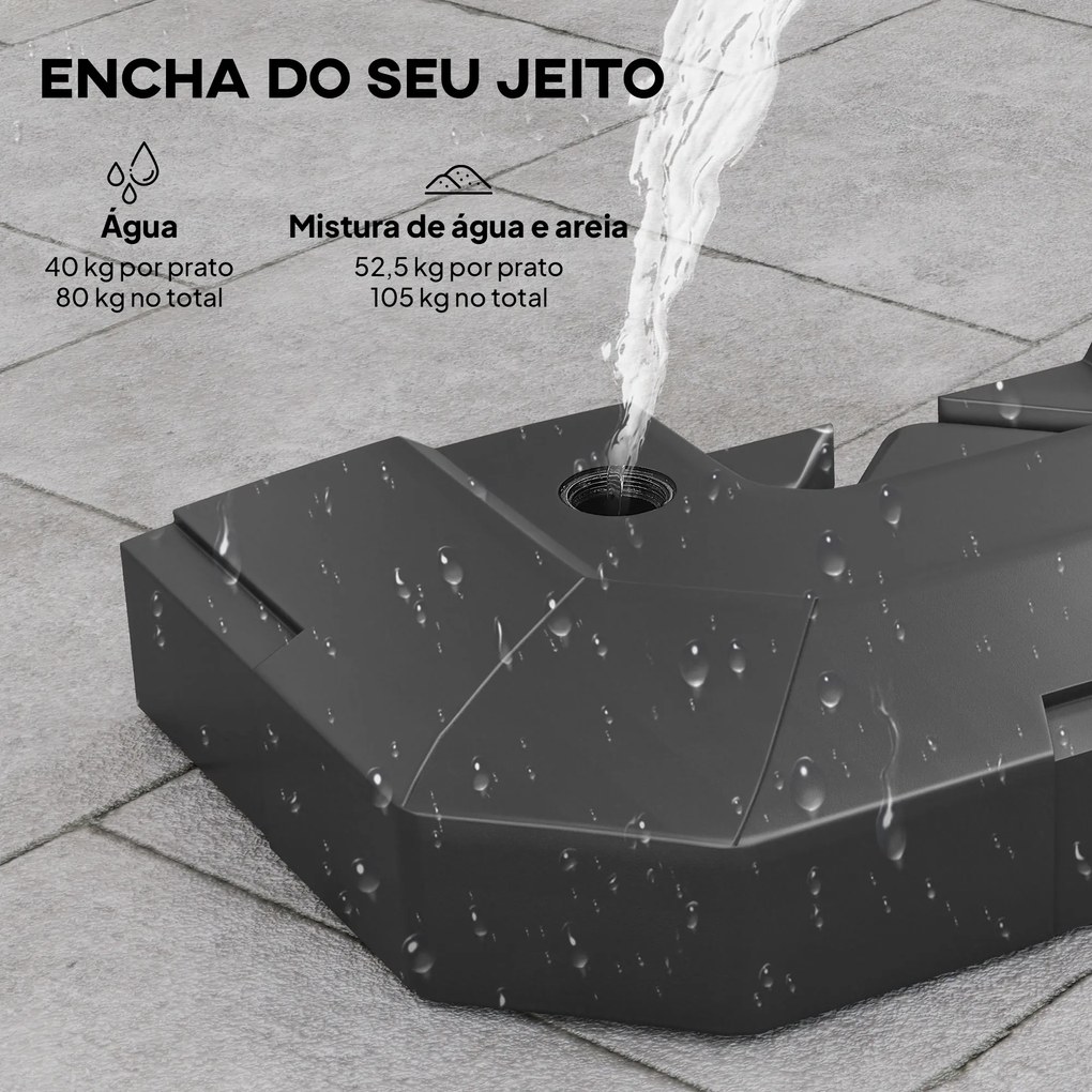 Base para Chapéu de Sol (NÃO INCLUIDO) de 2 Peças em HDPE Recarregável com Água 80 kg ou Mistura de Areia e Água 105 kg Preto