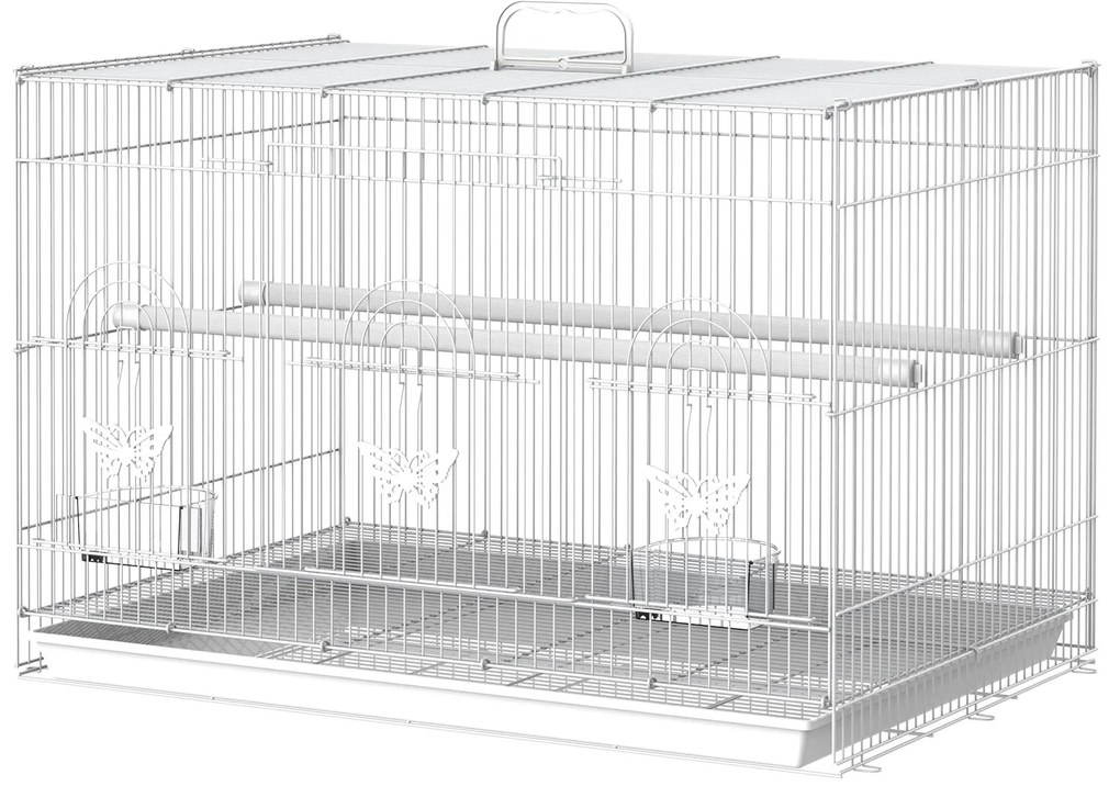 PawHut Gaiola para pássaros 60x41x41cm Aviário com 2 poleiros e 3 portas para pássaros pequenos Canários Papagaios de metal branco