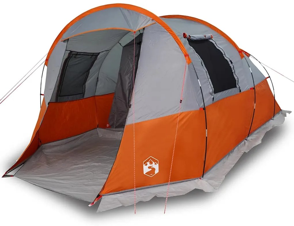 Tenda de campismo túnel p/ 4 pessoas impermeável cinza/laranja