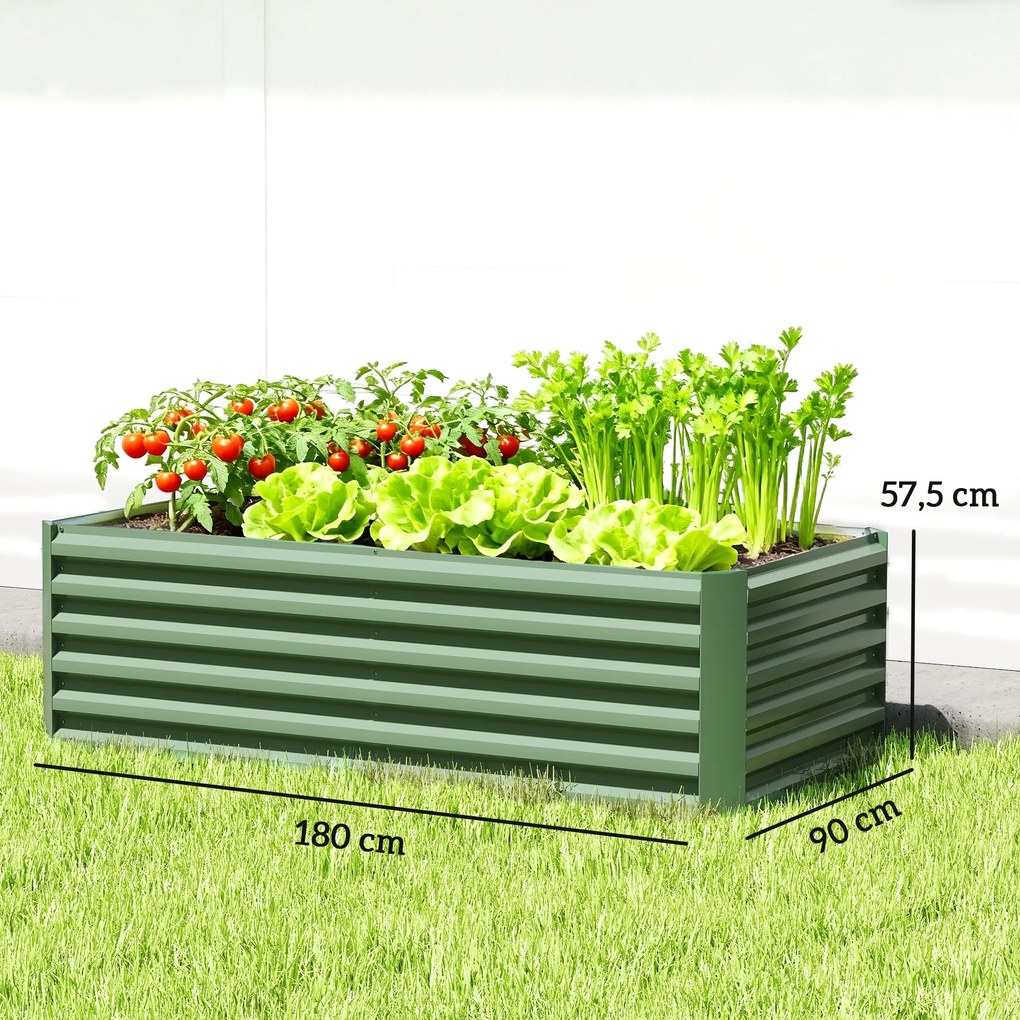 Floreira elevada em aço galvanizado 180 x 90 x 57,5 cm,, canteiro de jardim com fundo aberto, verde