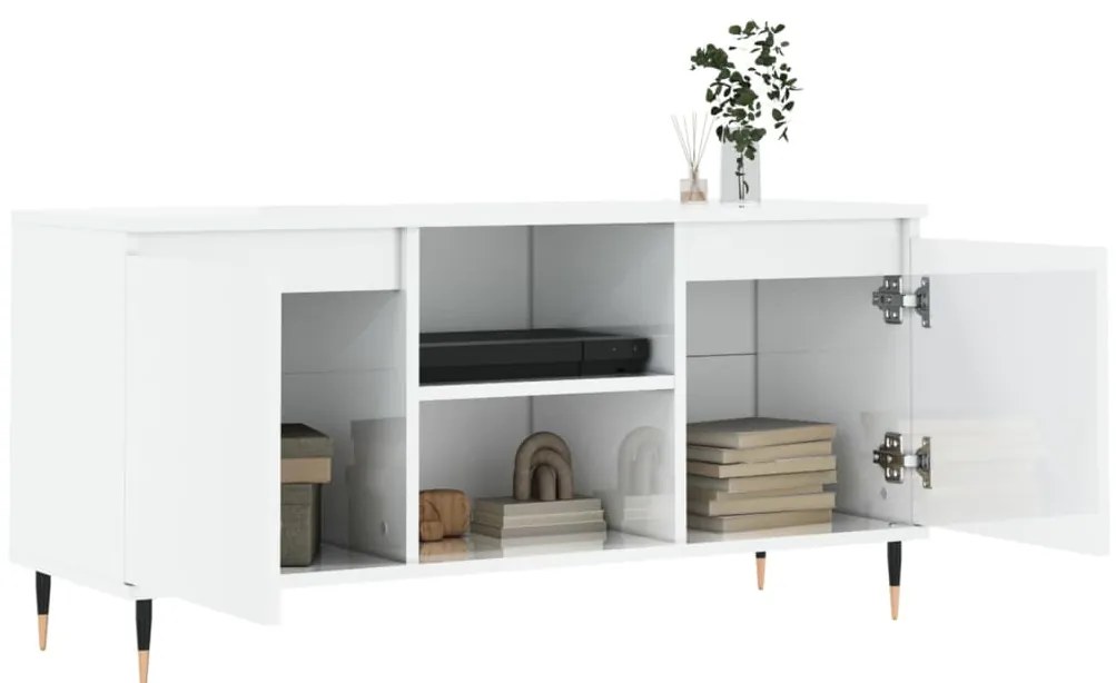 Móvel de TV 104x35x50 cm derivados de madeira branco brilhante