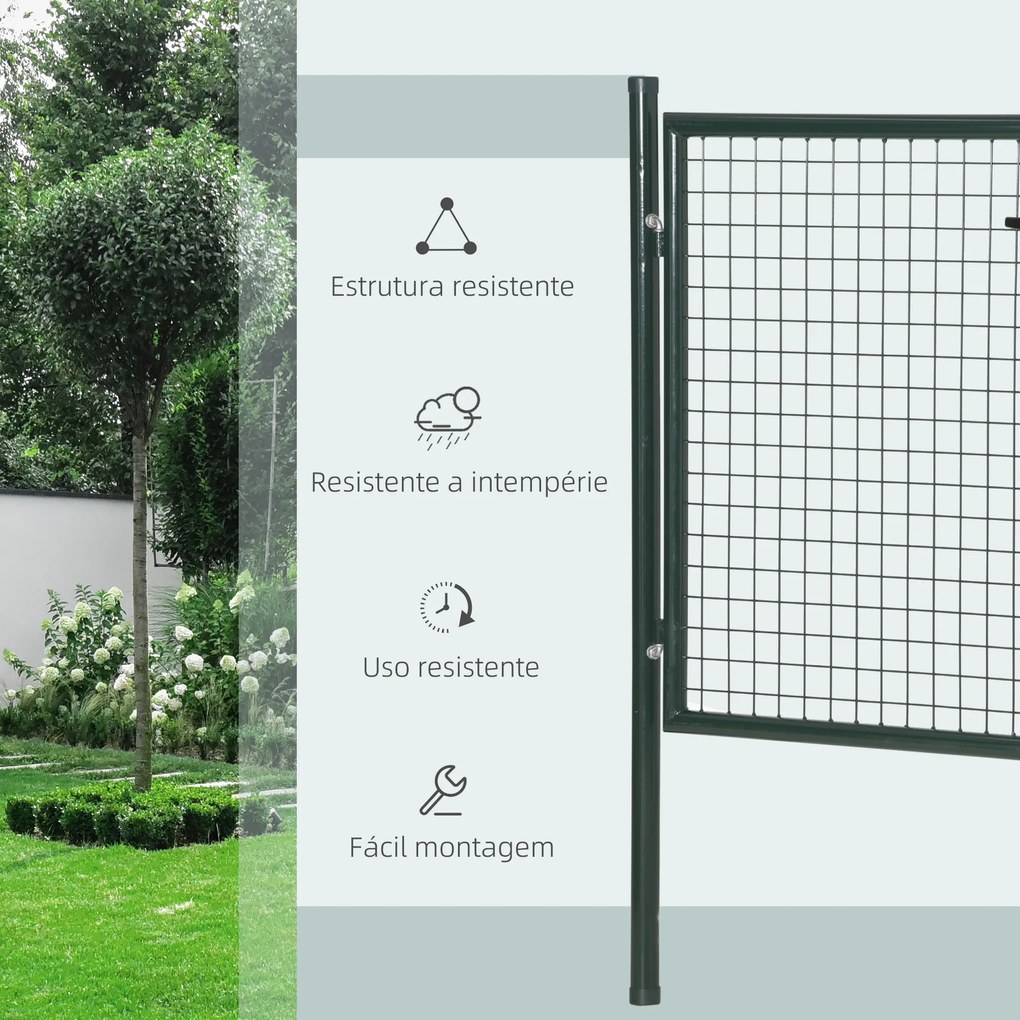 HOMCOM Porta para Vedação de Jardim de Aço com Maçaneta de Fechadura e 3 Chaves Porta de Vedação para Exterior Pátio Terraço 97x150cm Verde