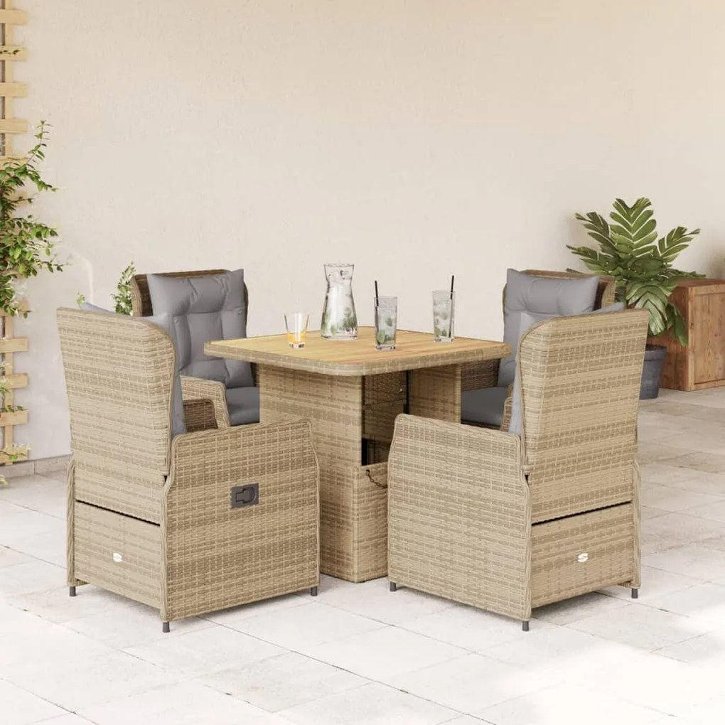 vidaXL 5 pcs conjunto de jantar p/ jardim com almofadões vime PE bege