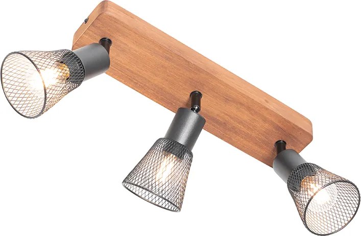 Projetores industriais pretos com madeira 3 luzes - Kristina