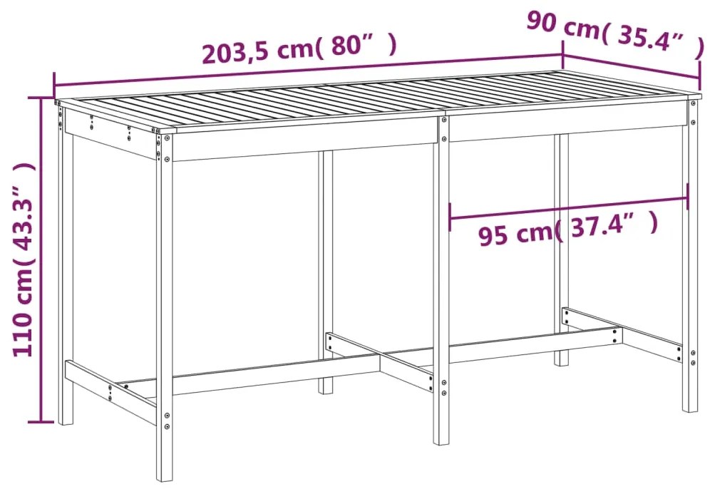 Mesa jardim 203,5x90x110 cm pinho maciço castanho-mel