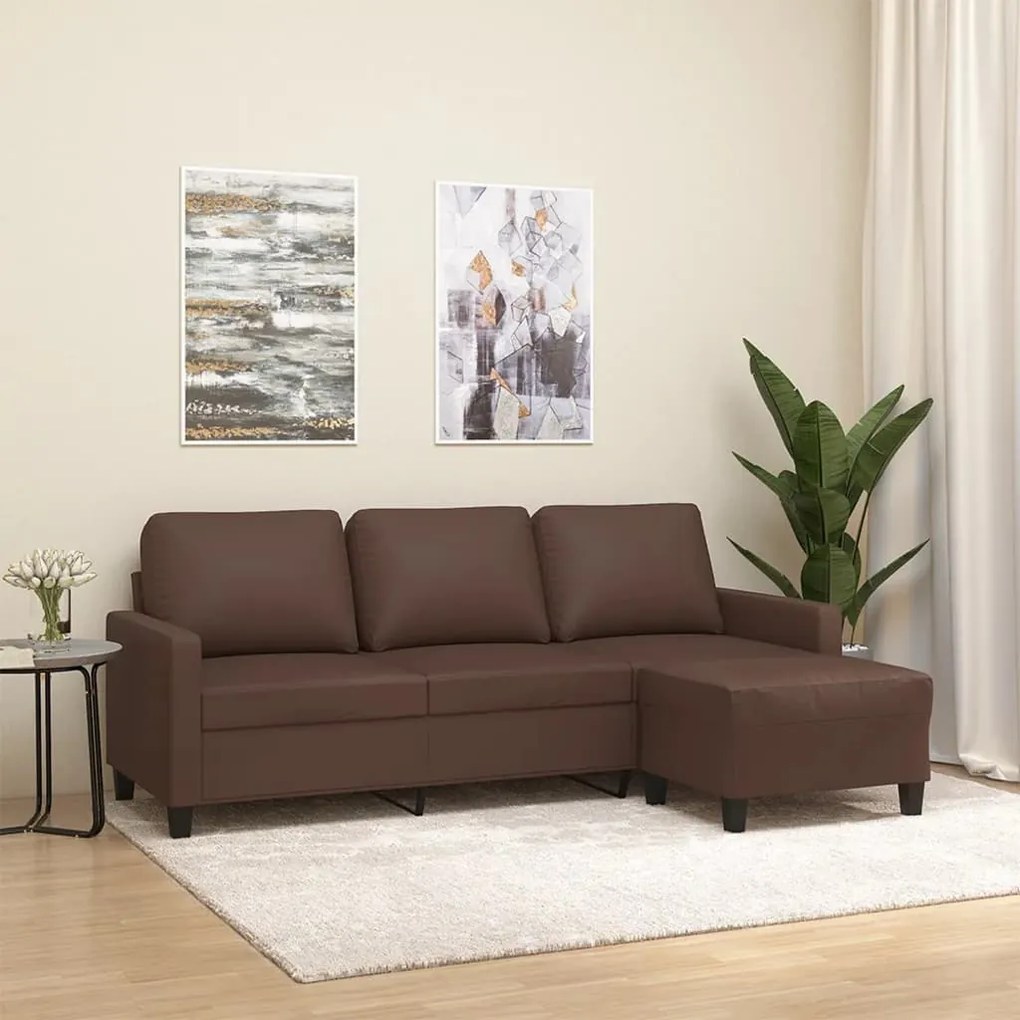 3153355 vidaXL Sofá 3 lugares c/ apoio de pés 180 cm couro artificial castanho