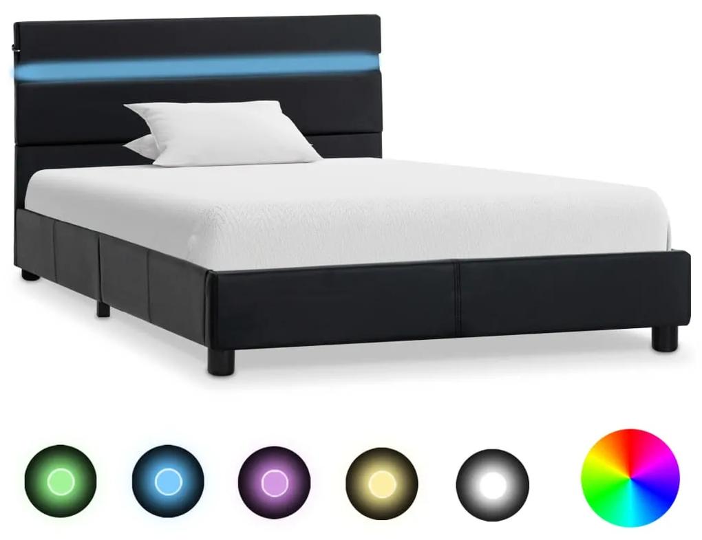 284793 vidaXL Estrutura de cama com LED 100x200 cm couro artificial preto