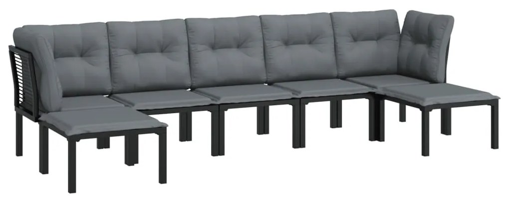 7 pcs conjunto lounge de jardim vime PE preto e cinzento