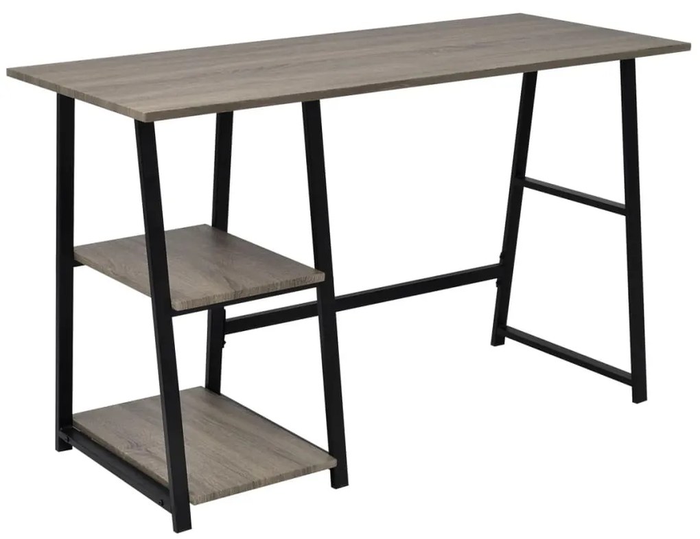 vidaXL Mesa com 2 prateleiras cinzento e carvalho
