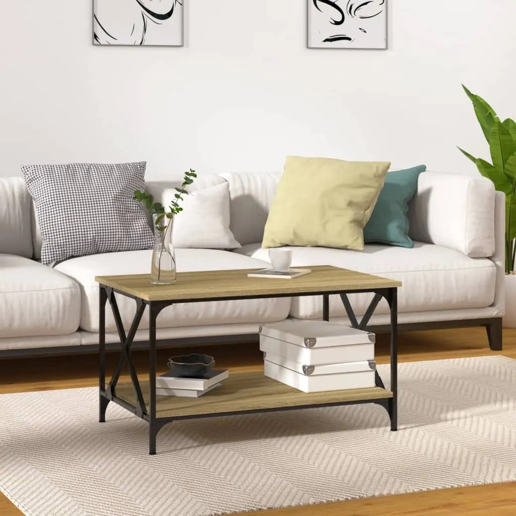 vidaXL Mesa de centro 80x50x45 cm deriv. madeira/ferro carvalho sonoma