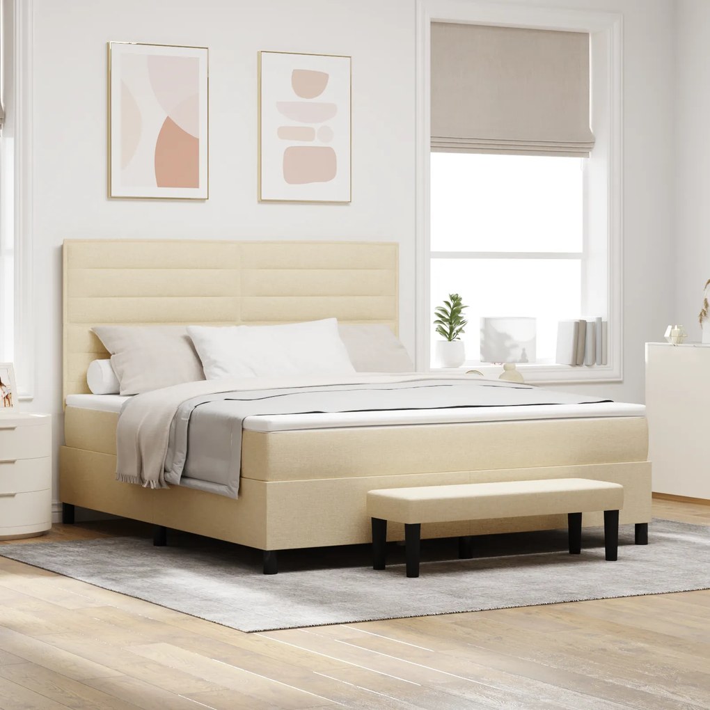 vidaXL Cama Box Spring com Colchão e Banco Creme 180x200 cm Tecido