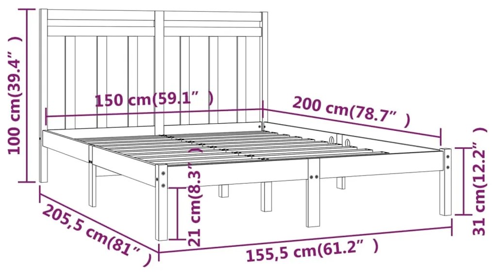 Estrutura de cama king 150x200 cm madeira maciça branco