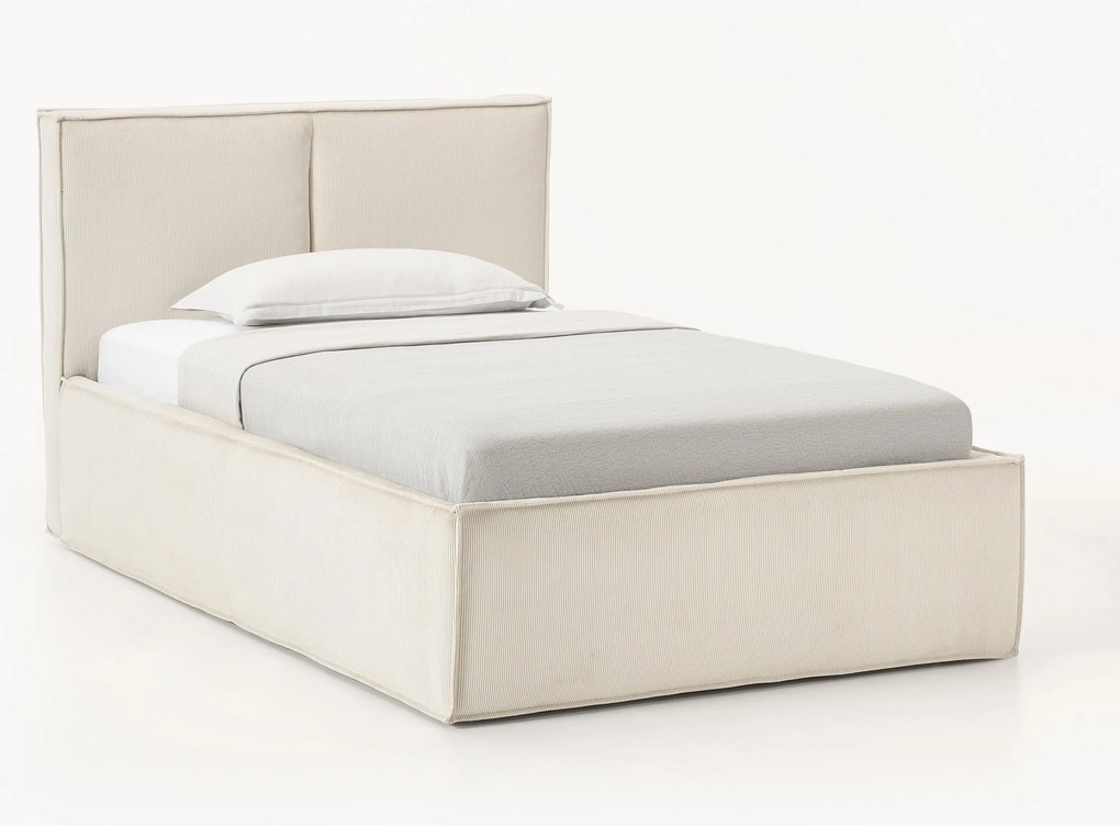 Cama de solteiro em bombazina com arrumação Dream