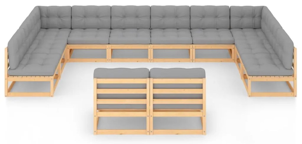 12 pcs conjunto lounge de jardim com almofadões pinho maciço