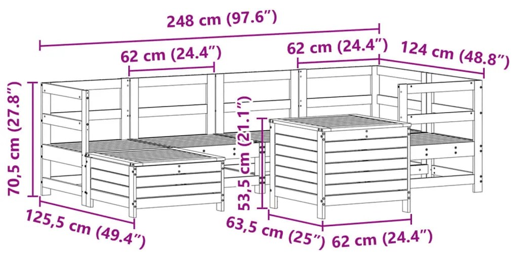 7 pcs conjunto de sofás para jardim madeira de pinho maciça