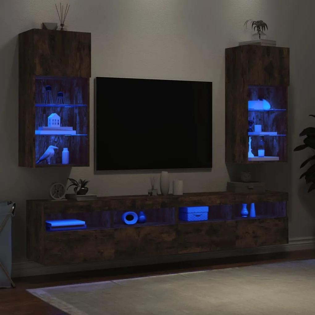 Móveis de TV com luzes LED 2 pcs 40,5x30x90 cm carvalho fumado