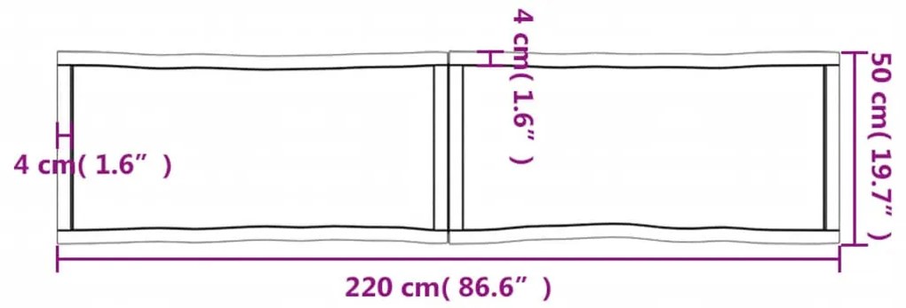 Tampo mesa 220x50x4 carvalho tratado borda viva cinza-escuro