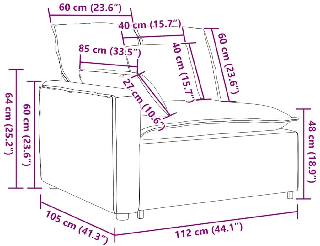 Módulo de sofá modular com braço e almofadões 100 cm