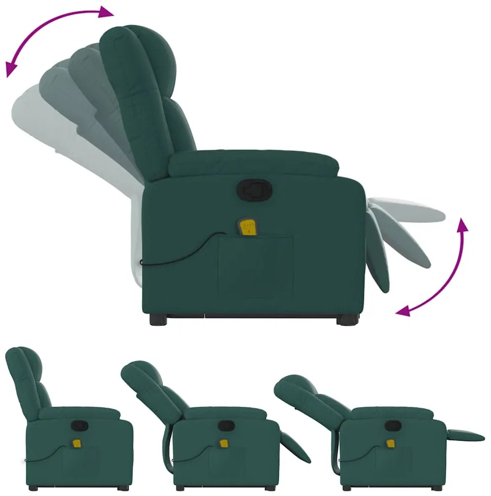 Poltrona reclinável elevatória de massagens tecido verde-escuro