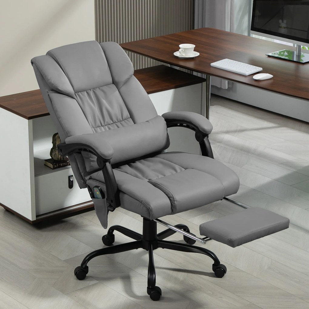 Cadeira de Escritório com Massagem de 6 Pontos Encosto Alto Reclinável Apoio para Pés e Controlo Remoto 66x75x112-122 cm Cinza