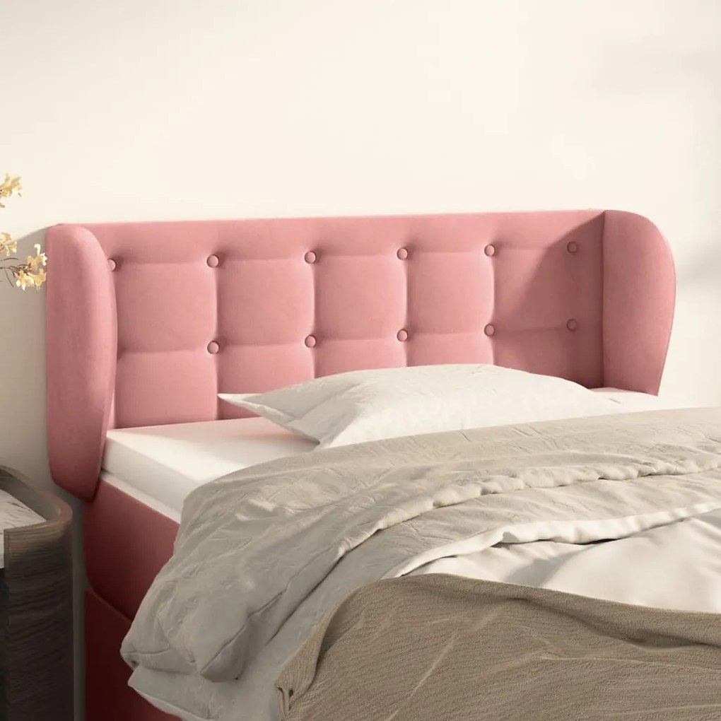 vidaXL Cabeceira de cama c/ abas veludo 103x23x78/88 cm rosa