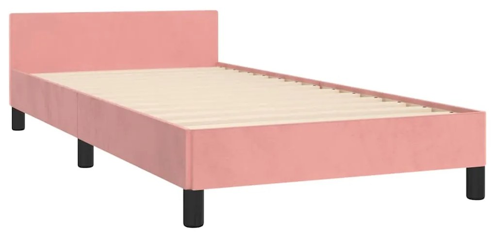 Estrutura cama c/ cabeceira sem colchão 90x200 cm veludo rosa