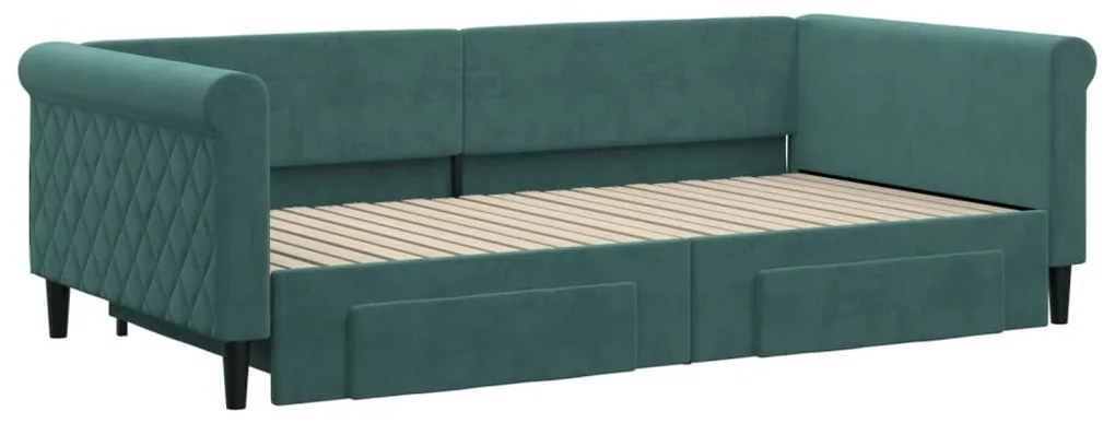 Sofá-cama c/ gavetão e gavetas 100x200 cm veludo verde-escuro