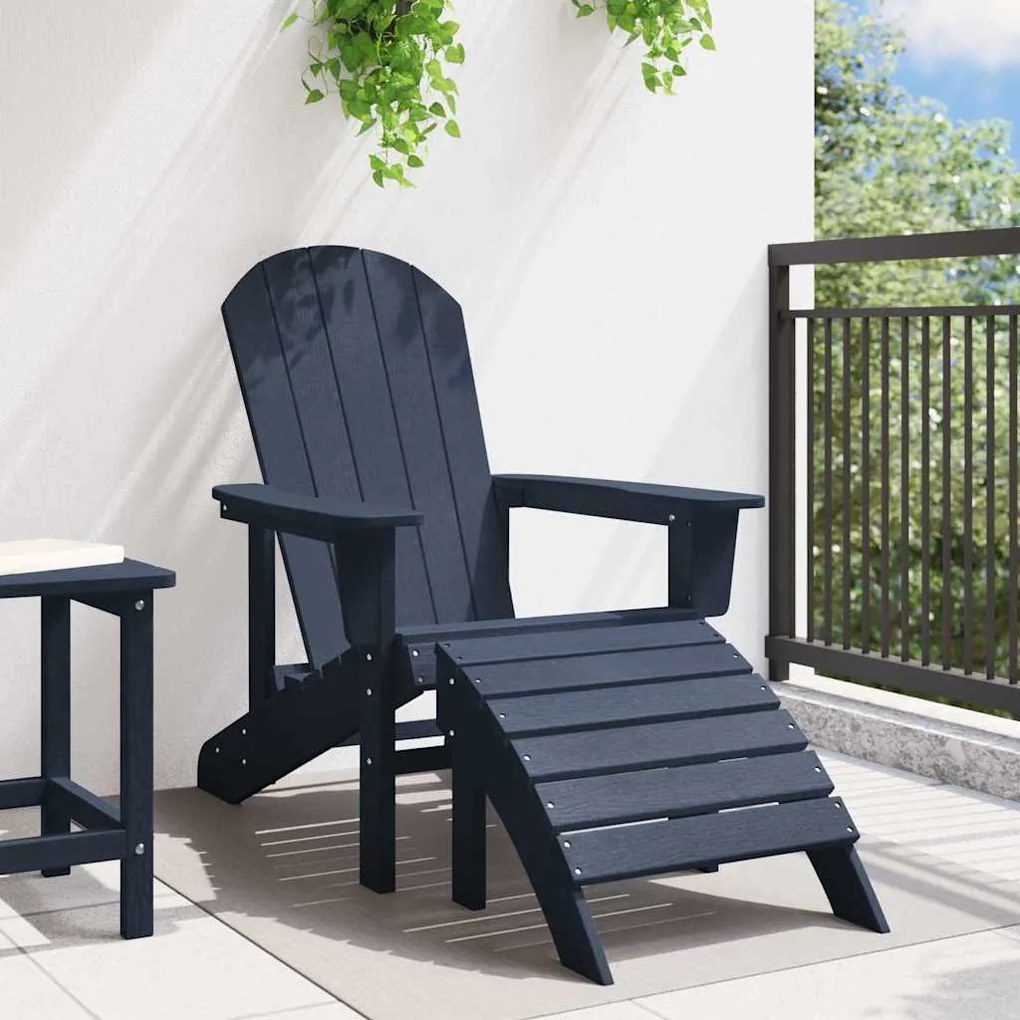 Cadeira Adirondack com Descanso de Pés Azul-marinho HDPE