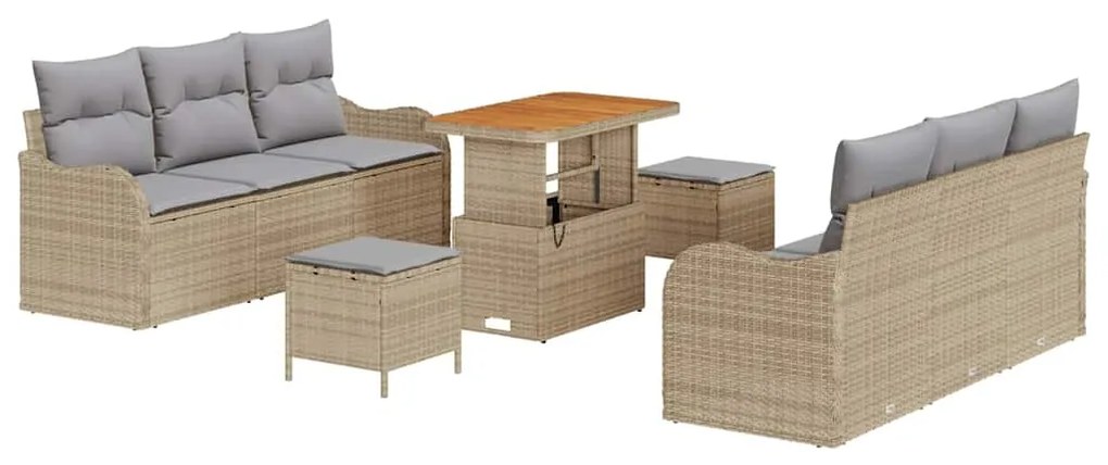 Conjunto de 9 Peças de Sofá de Jardim com Almofadas Bege Rattan Acácia