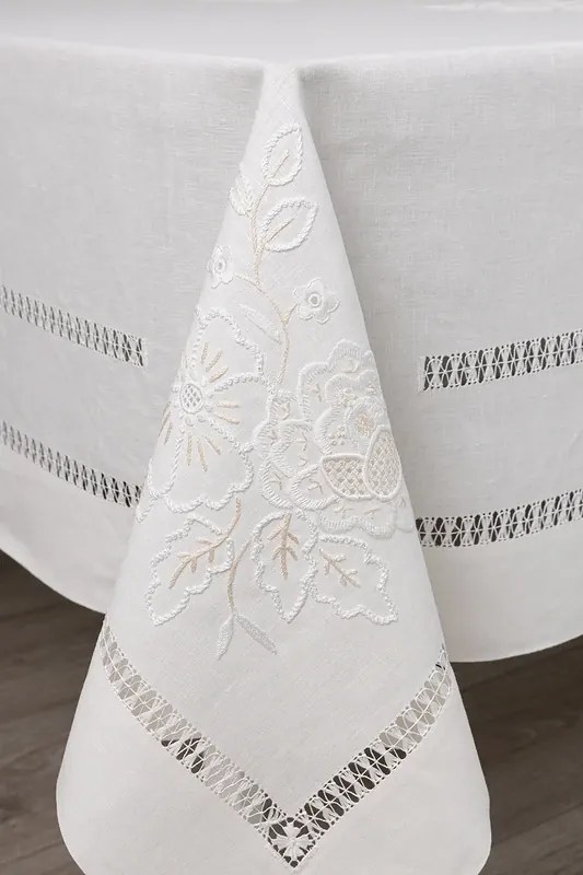 180x360 cm - Toalha de mesa 100% linho bordada a mão