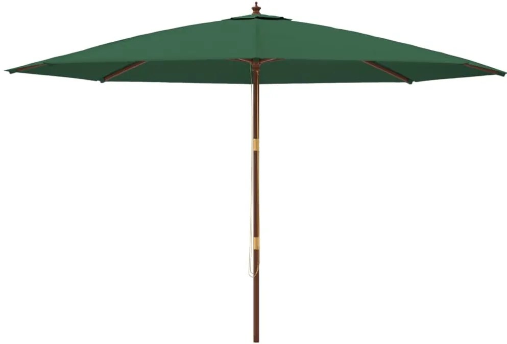Guarda-sol de jardim com poste de madeira 400x273 cm verde