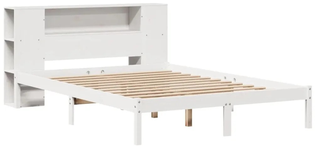 Cama com estante sem colchão 140x190 cm pinho maciço branco