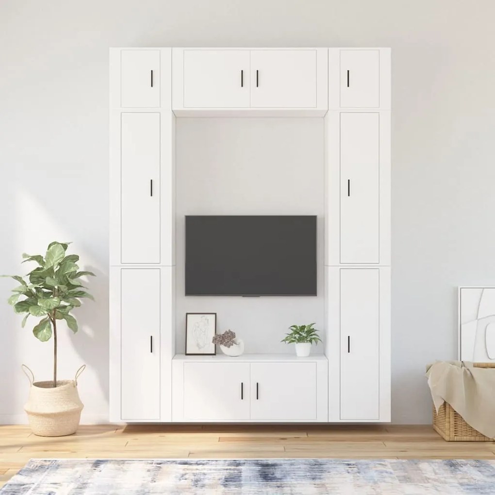 vidaXL Conjunto móveis de TV 8 pcs madeira processada branco
