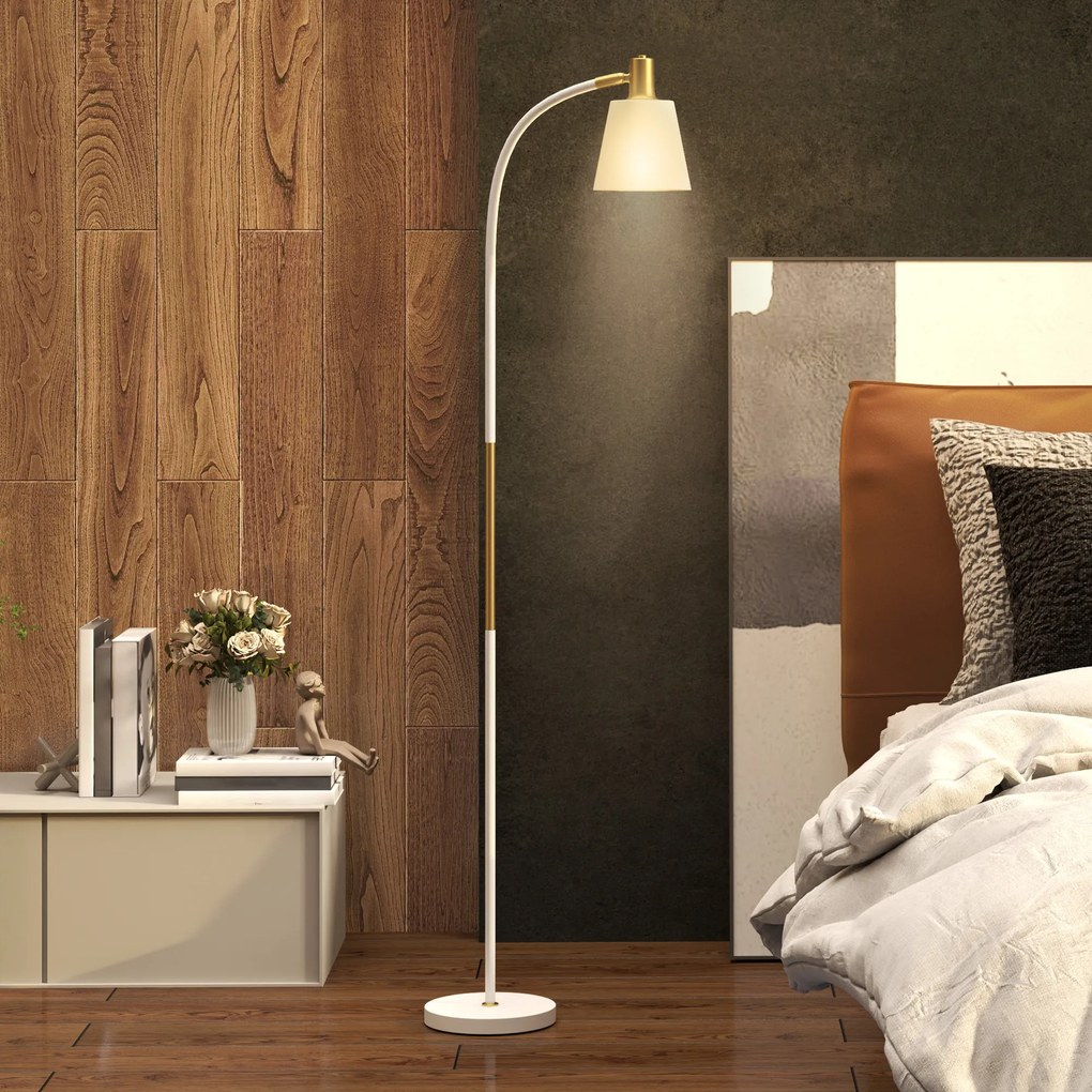 Candeeiro de Pé LED com Altura Ajustável Ecrã Interruptor para Sala de Estar Escritório Quarto 49x21x127-160 cm Branco e Dourado