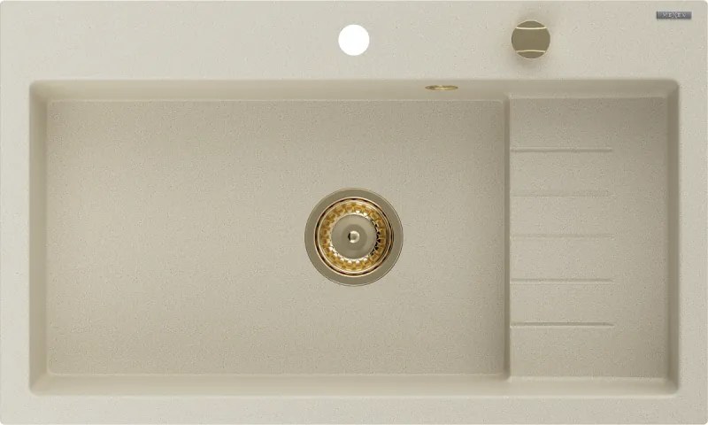 Mexen Omar lava-loiça de granito de 1 cuba 800 x 480 mm, bege, sifão dourado - 6520801005-69-G