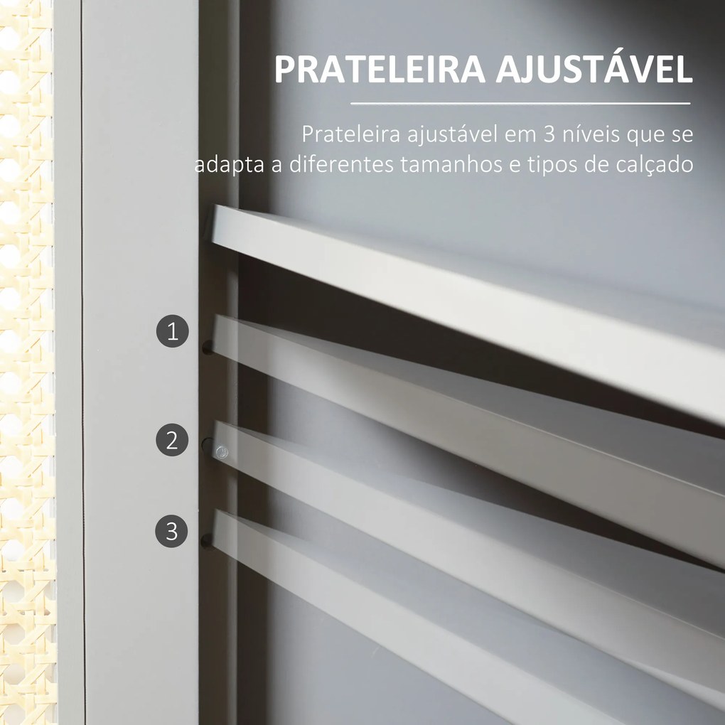 HOMCOM Sapateira para 9 Pares de Sapatos Armário para Sapatos com 2 Portas de Vime e Gaveta Estilo Cannage para Corredor Entrada 80x40x110cm Cinza