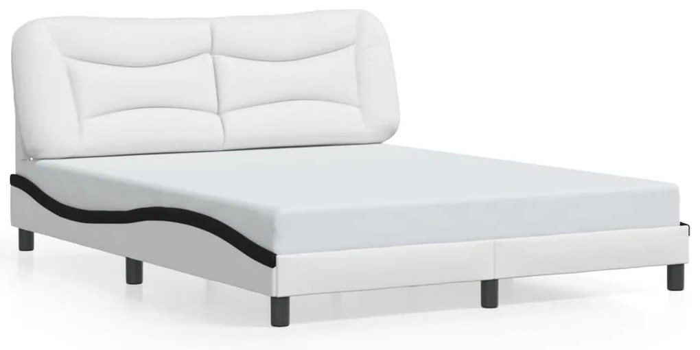 Estrutura cama c/ luzes LED 160x200cm couro artif. branco/preto
