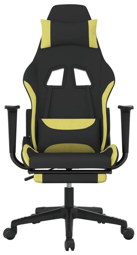 Cadeira de gaming com apoio de pés tecido preto e verde-claro