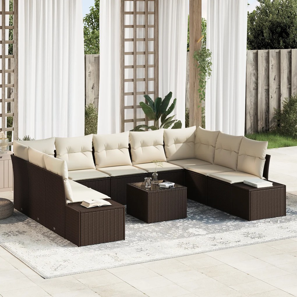 vidaXL Conjunto de Sofá de Jardim de 9 Peças com Almofadas - Vime Poliéster Cinza