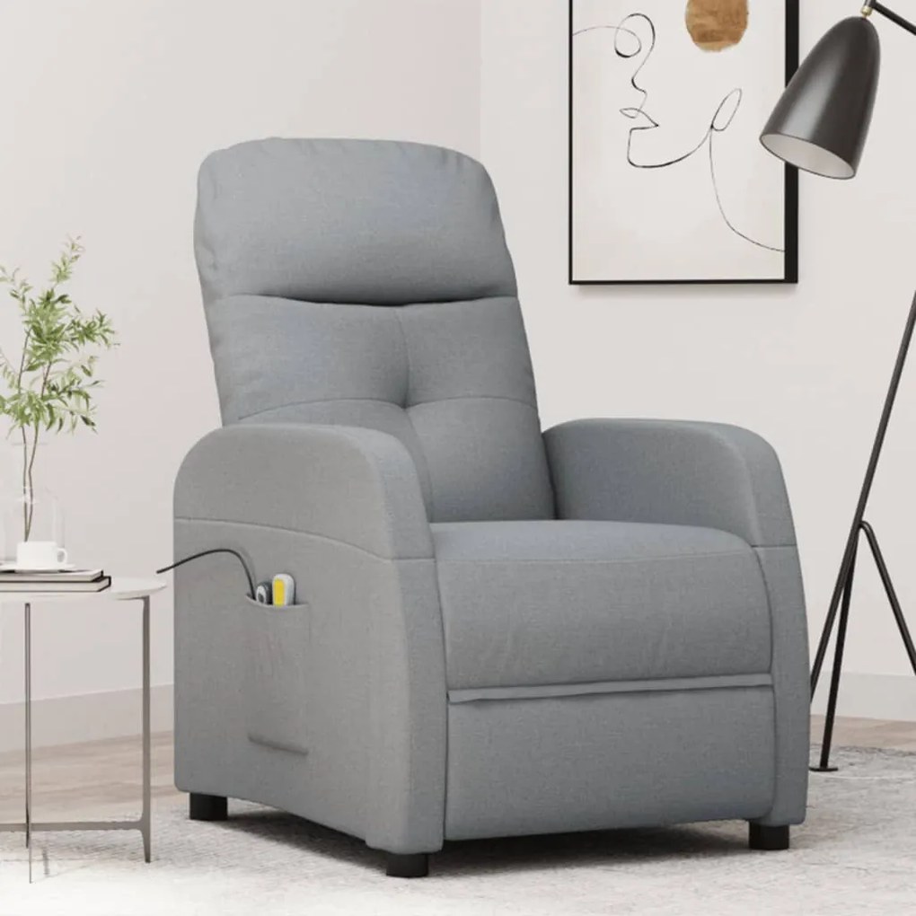 3073606 vidaXL Poltrona de massagens elétrica tecido cinzento-claro