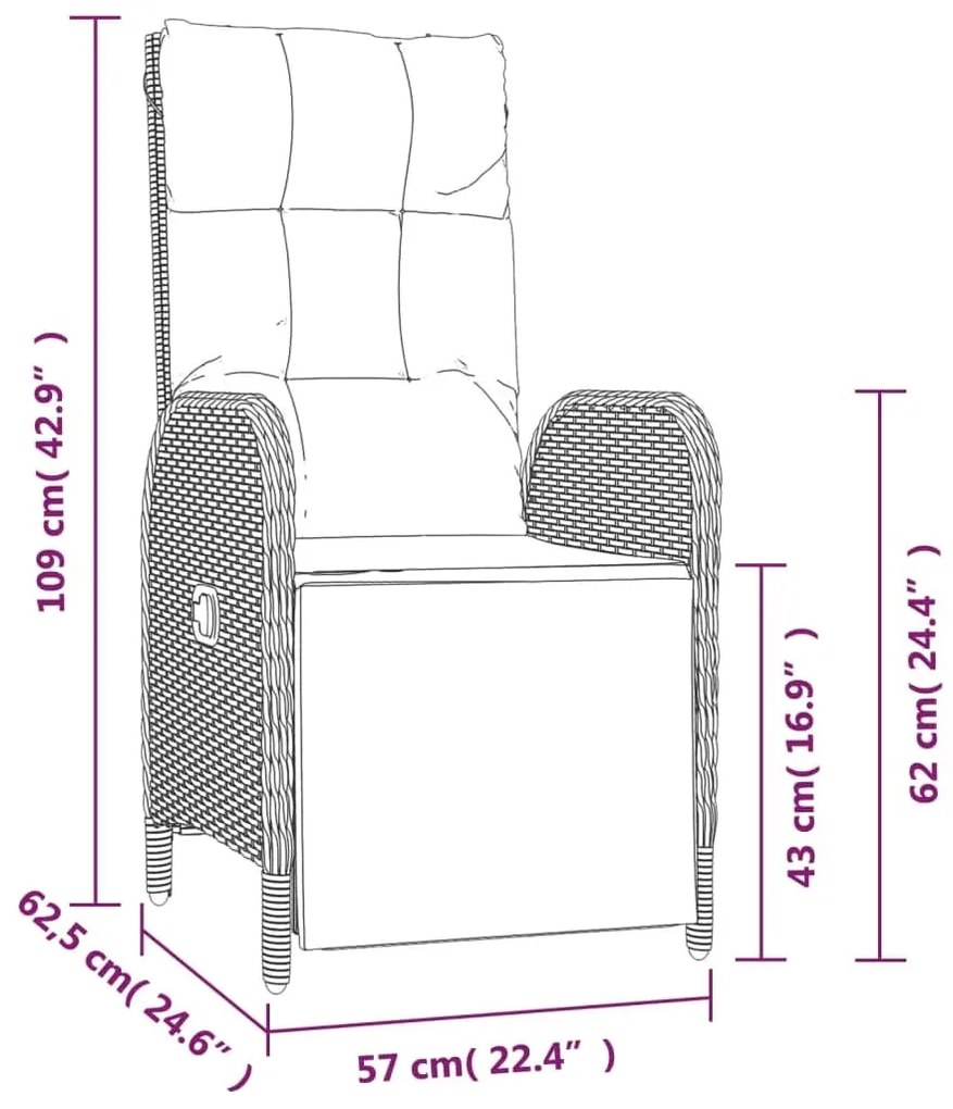 5 pcs conjunto de jantar p/ jardim c/ almofadões vime PE cinza