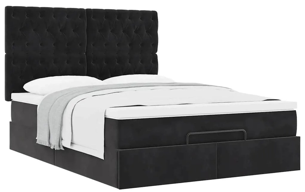 Estrutura de cama otomana com colchões 140x190 cm veludo preto