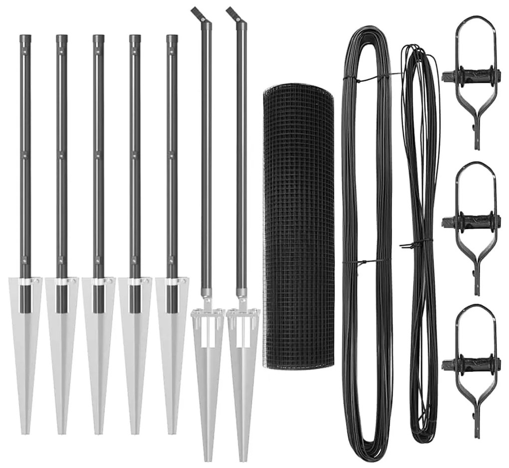 Conjunto de Postes de Cerca de Aço Conjunto de 2 Cinza Metal, Malha