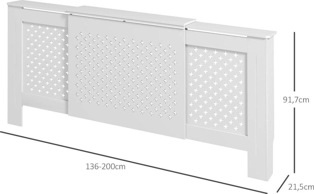 Cobertura para radiador ajustável 136-200 x 21,5 x 91,7 cm, design contemporâneo, comprimento extensível , branco