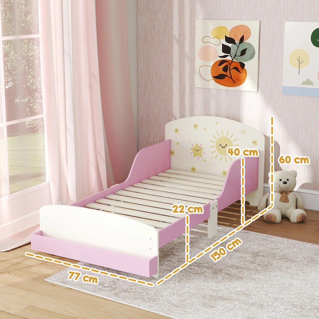 Cama Infantil para Crianças +3 Anos 70x140 cm em Madeira (Colchão não incluído) com Armazenamento e Desenhos de Estrela Rosa